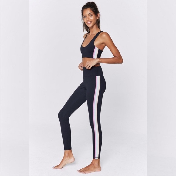 Spiritual Gangster High Waist 7/8 Metallic Sparkle Stripe Legging Rainbow Small - Picture 5 of 13